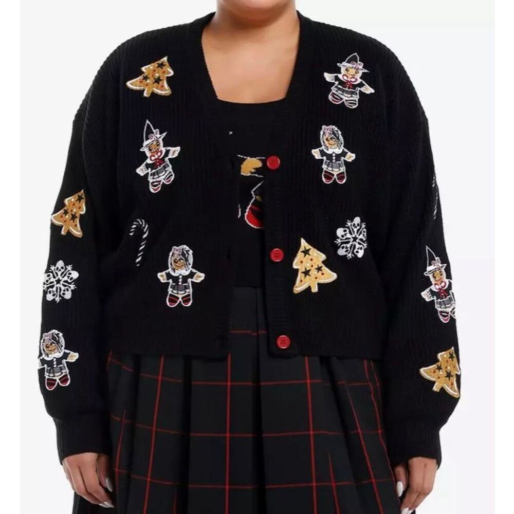 Hot Topic Social Collision Goth Gingerbread Knit Tank Cardigan Black Plus Size 1